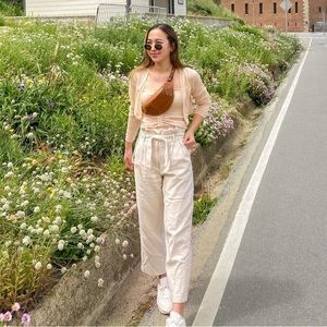 Cream high waisted crop pants
